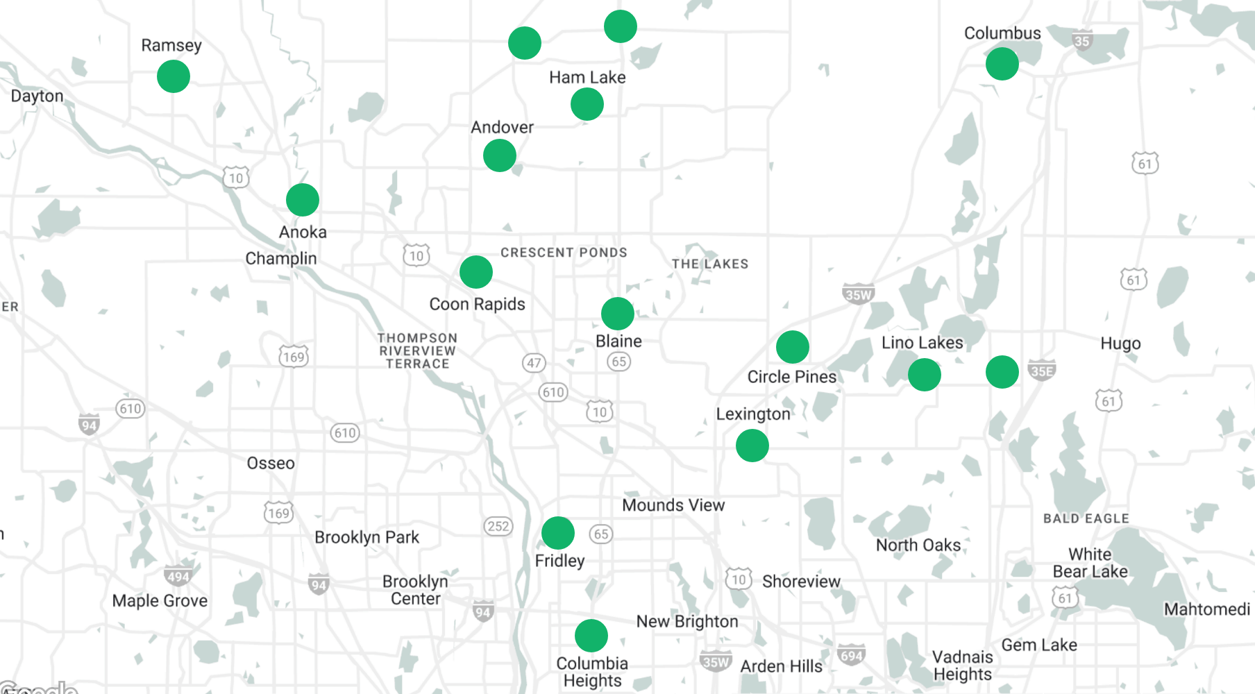 a google map of anoka county locations